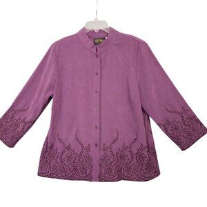 Bob Mackie | Purple Embroidered Faux Suede Jacket | Size L